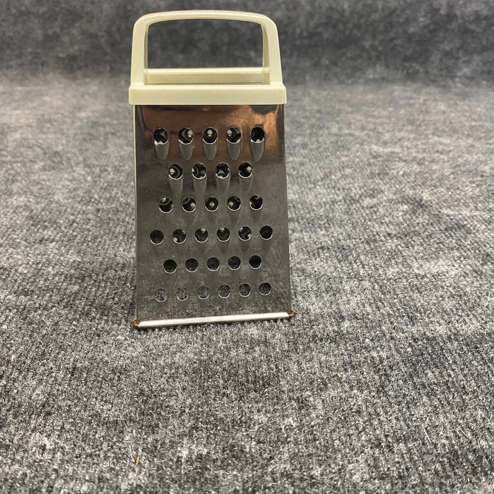 Vintage Miniature Stainless Steel 4-Sided Box Grater with Cream Handle Retro